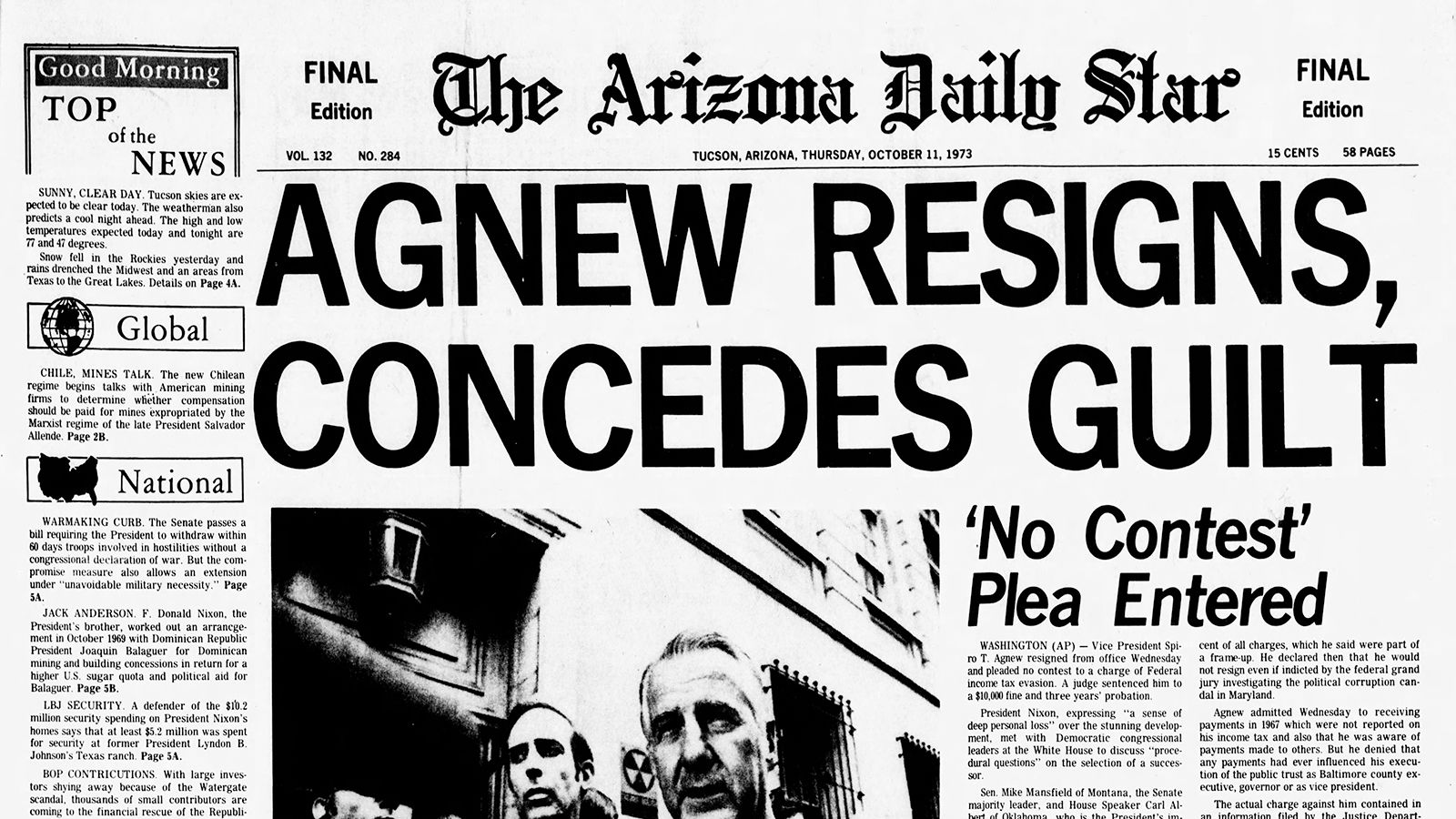 Oct. 11 ӰAV front pages: Vice President Agnew resigns